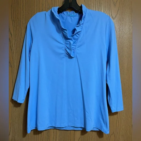 J. McLaughlin Durham Vibrant Blue Ruffled Blouse - Picture 1 of 5